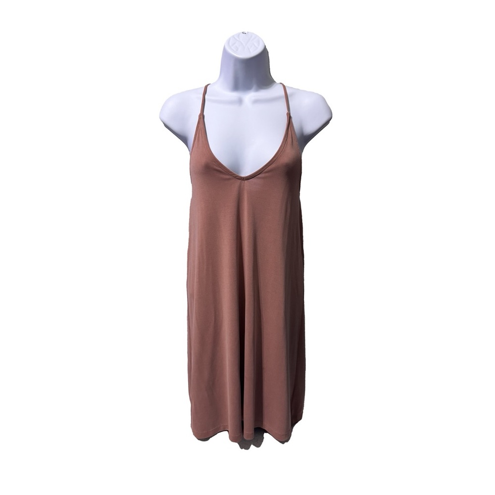 Brown Deep V-neck Sleeveless Mini Dress